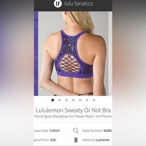 EUC- Lululemon Sweaty Or Not Bra Floral‎ Sport Backdrop Iris Flower. Size 6.